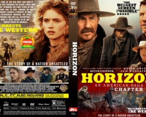 Front cover: Horizon—An American Saga Chapter featuring a woman with a man in a hat and a bold yellow title, rugged western imagery behind.