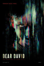 Poster for Dear David: The Haunting of Adam Ellis featuring a glitchy, multicolored face silhouette against a dark background with red title text at top.