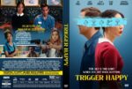 DVD cover for Trigger Happy: front shows two people in profile with a blue censor bar across their eyes; back features a group of characters aiming guns with the tagline 'The sky's the limit when you hit rock bottom.'