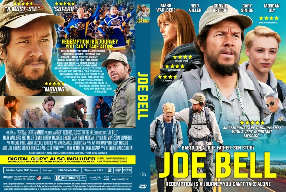 Movie poster for Joe Bell showing a man in a cap walking forward with a blue sky and beach background; tagline reads 'Redemption is a journey you can't take alone.'