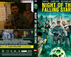 DVD cover for Night of the Falling Stars: a squad of armed survivors confronts a glowing alien creature in a neon-lit forest scene.