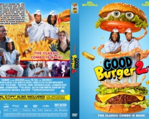 Front cover of Nickelodeon Good Burger 2 DVD: oversized stacked burger with lettuce, cheese, and a patty on a bright blue background; 'Good Burger 2' title visible.