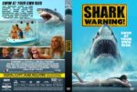 DVD cover for Shark Warning featuring a great white shark breaching near a swimmer and bold 'SHARK WARNING' text on blue background