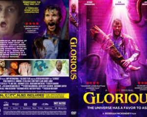 DVD cover for the horror film Glorious with a man in a purple-lit room and a looming figure reaching toward the viewer; title and cast names visible.
