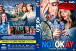 Movie cover for 'Not Okay' showing Zoey Deutch and Dylan O'Brien in a bold blue-red design with collage-style faces and selfies; tagline 'Get famous or lie trying.'