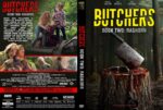 Front cover of a horror DVD: a bloodied axe embedded in a tree stump in a dark forest, bold yellow 'BUTCHERS' title and 'Book Two: RagHorn' subtitle.