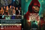Front cover: Night of Wrath, a hooded, deformed figure looms over a man in a dark forest; eerie horror vibe.