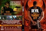 Front cover of a DVD for 'The Devil Comes to Kansas City': a muscular man holding a pistol from behind, bold orange title, hellish red background.