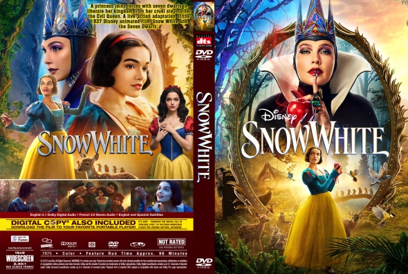 Front and back Snow White DVD covers with Snow White and the Evil Queen, vibrant forest artwork and the title 'Snow White' prominently displayed