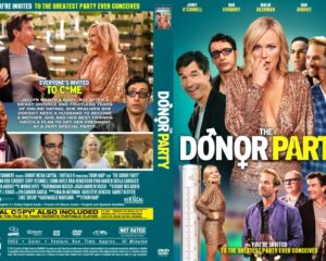 Movie poster for The Donor Party featuring a collage of cast members with the title in bold white and yellow letters, suggesting a comedy ensemble.