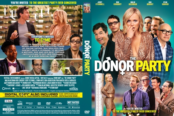 Movie poster for The Donor Party featuring a collage of cast members with the title in bold white and yellow letters, suggesting a comedy ensemble.