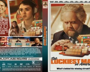 Front cover: The Luckiest Man in America featuring a bearded man at a game-show desk, with the title and tagline.