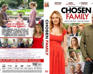 DVD cover for Chosen Family: woman in red at center, collage of cast, and the line 'Like it or not... they're family.'