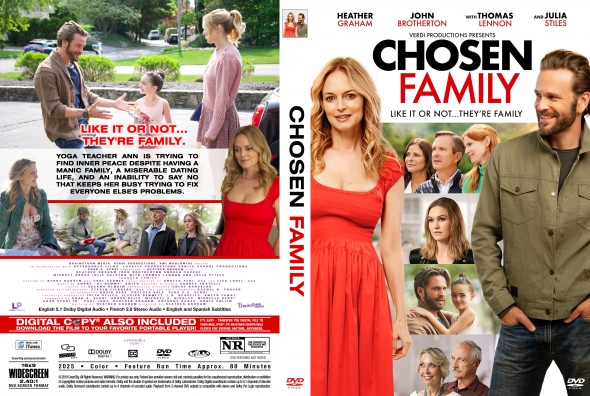DVD cover for Chosen Family: woman in red at center, collage of cast, and the line 'Like it or not... they're family.'