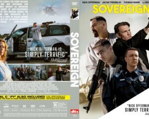 Sovereign DVD cover: a group of armed men and a police officer, with the bright yellow title at the top and a gritty action vibe.