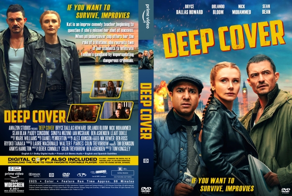 DVD cover for Deep Cover featuring three lead actors against a blue sky, bold yellow title, and tagline 'If you want to survive, improvokes' (informational image).