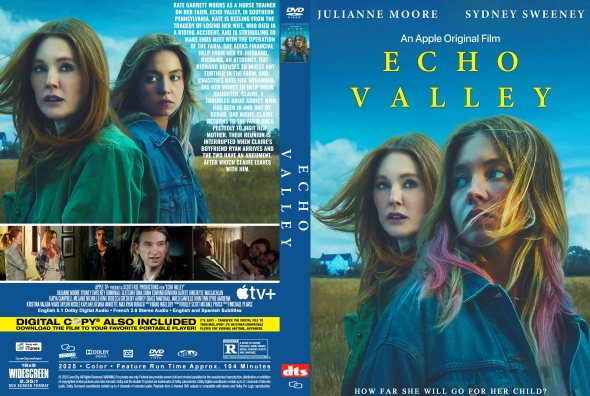 Echo Valley movie poster with two women in denim jackets against a blue sky, featuring the yellow title Echo Valley.
