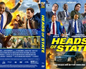 Movie poster for Heads of State with an ensemble cast, a blue sedan, explosions, and a bold yellow title.