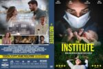 Movie DVD cover for 'The Institute' showing a masked doctor holding a baby, with bright yellow title text on green background and a baby lying below in a field scene.