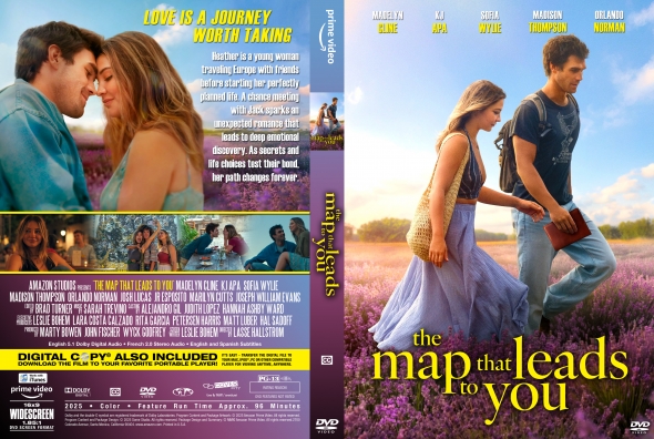 Front cover: The Map That Leads to You DVD with a couple walking through a lavender field under a blue sky; yellow title text.