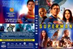 Front and back covers of a Superman movie DVD: front shows Superman in blue suit with other characters and a bold yellow 'SUPERMAN' title; back features scenes, quotes, and credits.