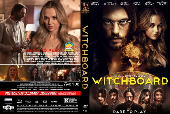 Double feature DVD cover: Dare to Play on the left with a blonde woman and a man in the background, and Witchboard on the right with a skull-flame design.