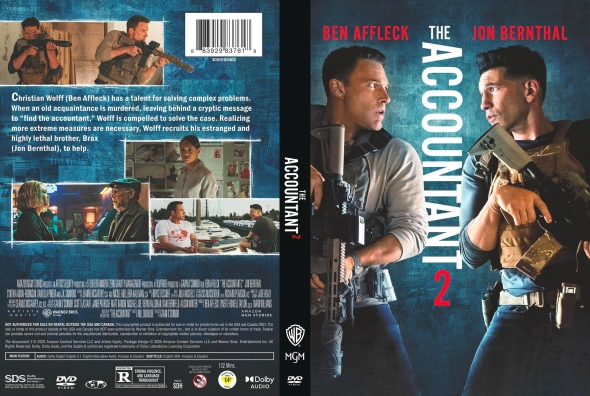 The Accountant 2 DVD cover showing two men with rifles, title vertical along the spine against a dark blue background.
