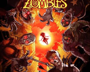 Marvel Zombies poster with red sky and a central silhouette surrounded by glowing-eyed zombies, Disney+ branding at bottom.