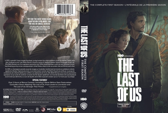 DVD cover for The Last of Us: two protagonists in a rugged outdoor setting with the title stacked vertically.