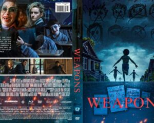 Front cover of the Blu-ray/DVD for the film Weapons: a blue-night suburban scene with children and the red title WEAPONS.