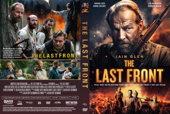 DVD cover for The Last Front: a rugged man with a rifle on the right, explosions and soldiers in a war collage on the left, spine reads 'The Last Front'.