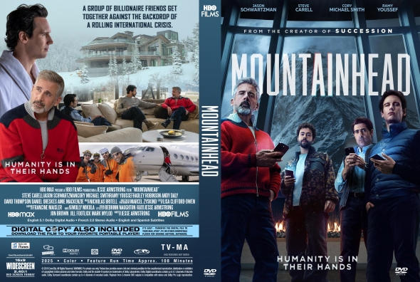 Mountainhead DVD cover: a group of men in jackets stand in a snowy, cliffside setting with the title Mountainhead and the tagline 'Humanity is in their hands.'