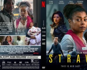 Front cover: a close-up of a Black woman in a pink scrubs top, with other characters in the background and the title STRAW in bold yellow letters on the right side.