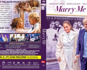 DVD cover for Marry Me featuring Jennifer Lopez and Owen Wilson walking together, with a purple title and cast names on the side.