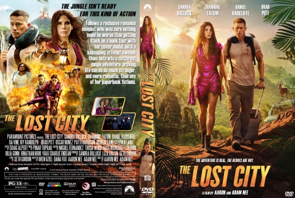 Front cover of The Lost City DVD showing a jungle adventure with a man and a woman walking among ruins, palm leaves, and the bold title.