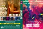 Dual-sided DVD cover for the film 'Unicorns': left panel shows a glittery gold scene with a woman and the title; right panel shows a couple in neon lighting with cast names and star ratings.