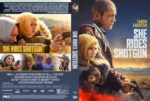 DVD cover for the film She Rides Shotgun showing a man and a young girl with a gun against a desert sunset backdrop, title visible on both sides.
