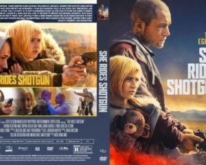 DVD cover for the film She Rides Shotgun showing a man and a young girl with a gun against a desert sunset backdrop, title visible on both sides.
