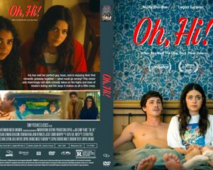 Front cover: two young adults sit on a bed in a room with blue patterned wallpaper, bold red 'Oh, Hi!' title above them.