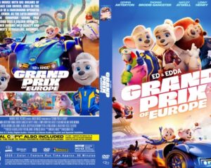 Front and back cover of the Grand Prix of Europe DVD featuring colorful racing cartoon characters and cars on a blue background