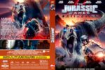 Front cover: giant roaring dinosaur beside a motorcyclist against fiery backdrop, movie title The Jurassic Games: Extinction.