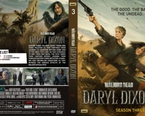 Front cover of The Walking Dead: Daryl Dixon Season Three DVD showing Daryl aiming a gun over a desert landscape with a rugged font title and AMC logo.