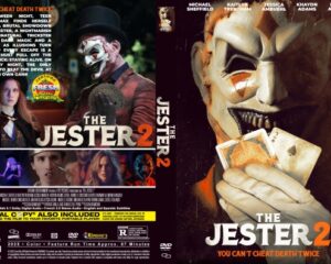 Front cover of The Jester 2 DVD: a sinister white-faced clown in a top hat holding playing cards; title The Jester 2 and the tagline 'You can't cheat death twice.'