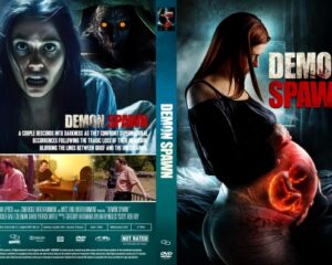 DVD cover for Demon Spawn: pregnant woman with a glowing demon fetus on the front; back shows a screaming woman and a lurking creature.