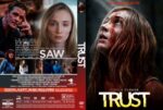 Side-by-side movie posters: the right shows Trust with Sophie Turner, the left is a Saw back-cover montage with multiple characters and scenes.