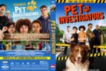 Front cover: Pet Investigators DVD with diverse kids and a brown-and-white dog, bold orange title on a blue sky backdrop.