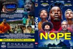 DVD cover for the film Nope; front shows diverse cast looking upward with a bright NOPE title in yellow/orange tones.