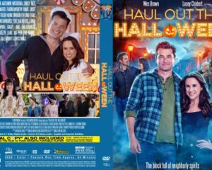 Front cover: man in a blue plaid shirt and woman in a blue jacket pose in a neon Halloween scene with the title Haul Out the Halloween above them.