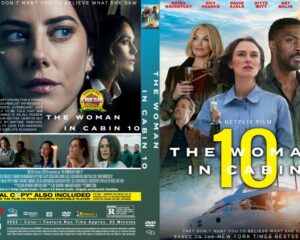Movie poster for The Woman in Cabin 10: close-up of a woman’s face with others in the background and the title across the cover on the left panel.