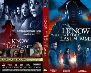 Front and back DVD cover for I Know What You Did Last Summer; hooded figure in red, spooky blue tones, cast photos and title text prominent.